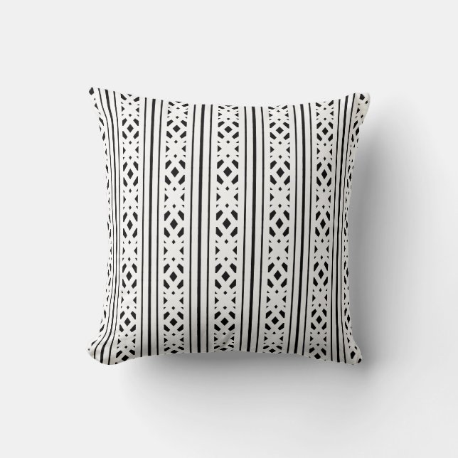 Modern Black Diamonds & Stripes on White Cushion (Front)