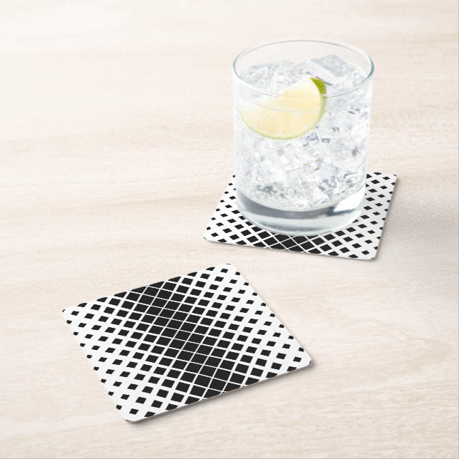 Modern Black Dissolving Square Block Pattern Paper Coaster (Insitu)