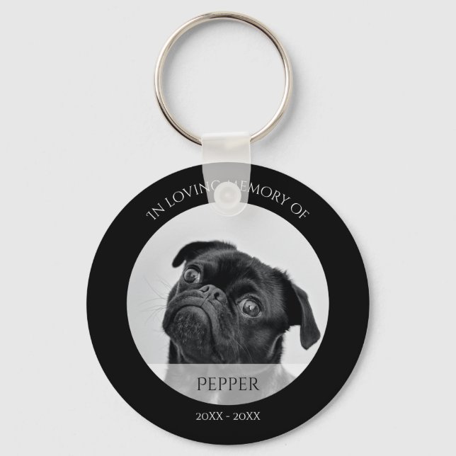 Modern Black Dog Memorial In Loving Memory Photo Key Ring (Front)