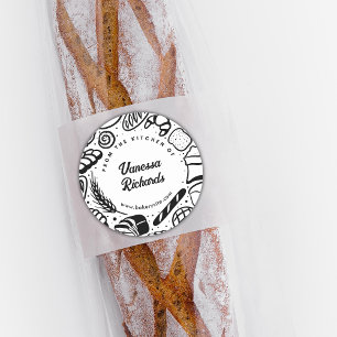 Modern Black Doodles Bakery Border Kitchen Cookie  Classic Round Sticker