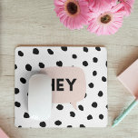 Modern Black Dots & Bubble Chat Pink With Hey Mouse Pad<br><div class="desc">Modern Black Dots & Bubble Chat Pink With Hey</div>