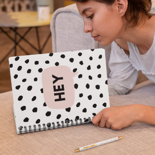 Modern Black Dots & Bubble Chat Pink With Hey Notebook