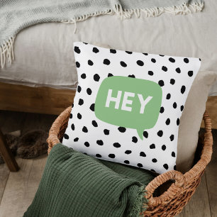 Modern Black Dots & Green Bubble Speech With Hey Cushion