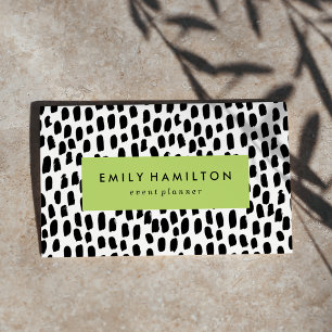 Modern Black Dots Lime Green Business Card
