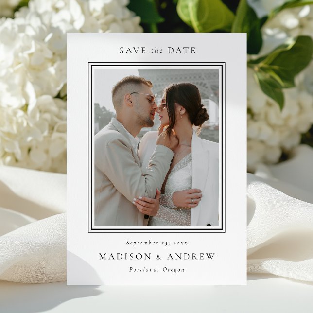 Modern Black Double Border 2 Photo Wedding Save The Date (Creator Uploaded)