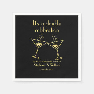 Modern Black Double Celebration Joint Birthday Napkin