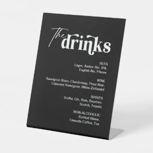 Modern Black Drink Menu Wedding Bar  Pedestal Sign