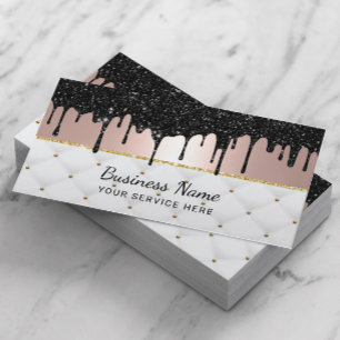 Modern Black Drips Rose Gold Luxury Beauty Salon Business Card