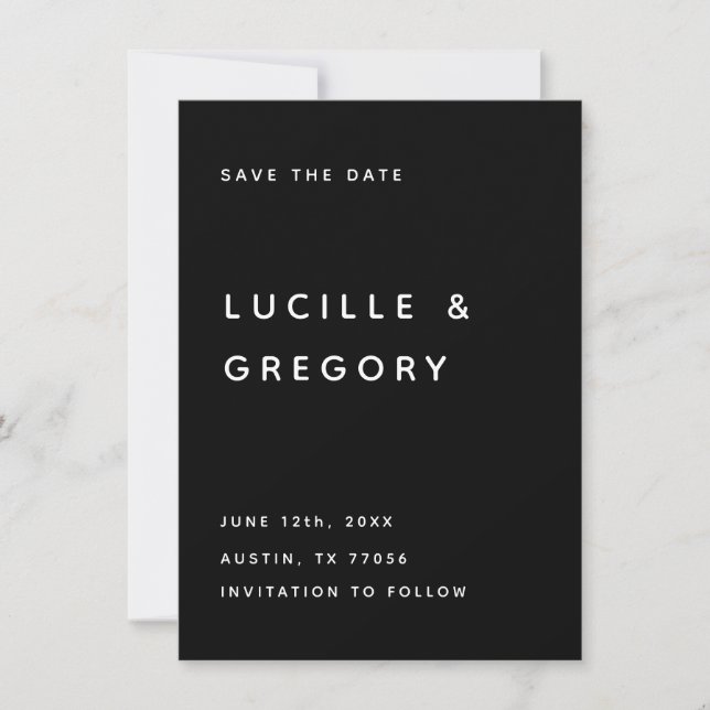 Modern Black Editorial All Caps Save The Date (Front)