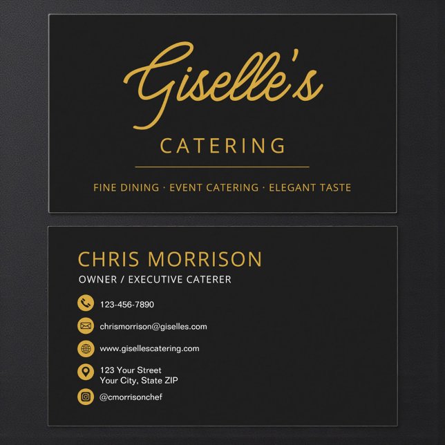 Modern Black Elegant Catering Food Business Card (Creator Uploaded)