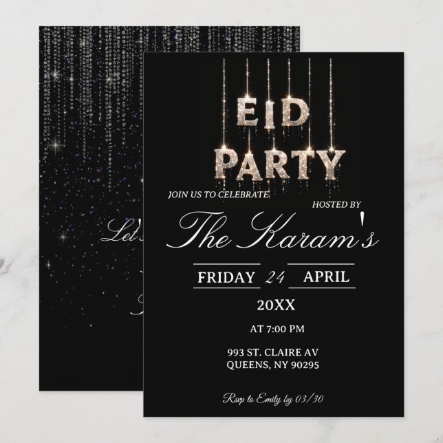 Modern Black elegant Eid Party Invitation  (Front/Back)