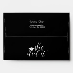 Modern Black Elegant Fonts Graduation Announcement Envelope