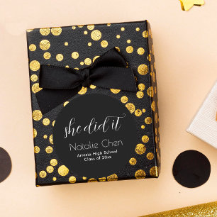 Modern Black Elegant Fonts Graduation Classic Round Sticker