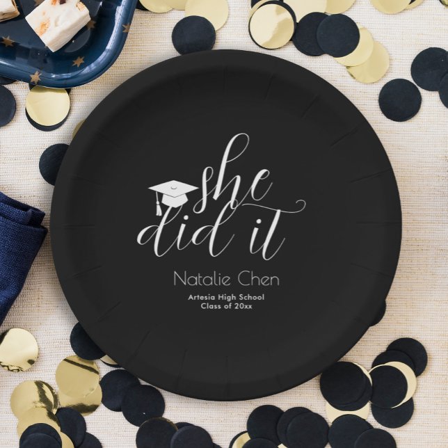 Modern Black Elegant Fonts Graduation Paper Plate (Creator Uploaded)