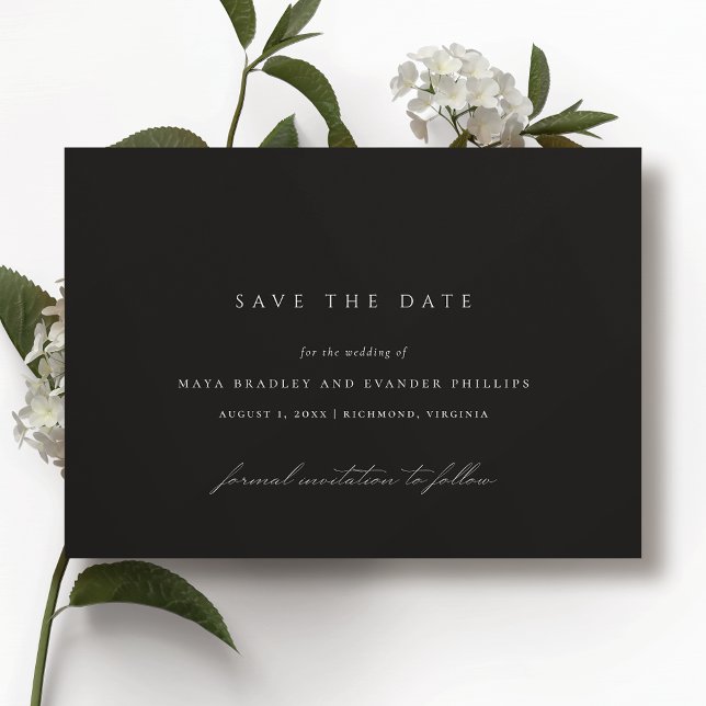 Modern Black | Elegant Minimalist Moody Wedding Save The Date (Creator Uploaded)