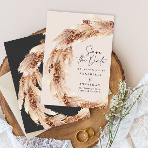 Modern black elegant save the date pampas invitation