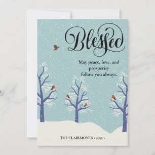 Modern Black Elegant Script BLEESED Cardinal Bird Holiday Card