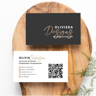 Modern Black Elegant Script Typography QR Code Business Card