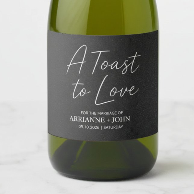 Modern Black Elegant Wedding Sparkling Wine Label (Creator Uploaded)