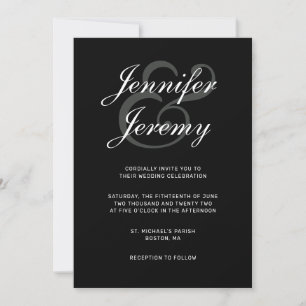 Modern Black Elegant White Grey Script All In One Invitation