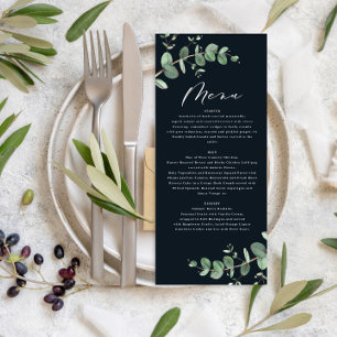 Modern black eucalyptus elegant wedding menu