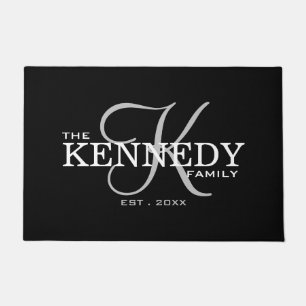 Modern Black Family Last Name Monogram  Doormat