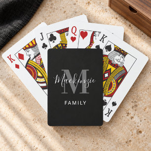 Modern Black Family Monogram Custom Playing Cards