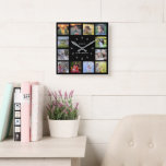 Modern black Family photo collage monogram name Square Wall Clock<br><div class="desc">Modern black Family photo collage clock.
Add your own personal photos and name to personalise the clock and you will create a very personal and unique clock.</div>