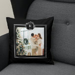 Modern Black | Family Photo | Initial  Cushion<br><div class="desc">Modern Black | Family Photo | Initial Pillows make for thoughtful and practical gifts, offering comfort and relaxation to the recipient. Here's a description of pillows as a gift: Give the gift of ultimate comfort and relaxation with these luxurious pillows. Crafted with the finest materials, these pillows are designed to...</div>