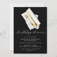 Modern Black | Fancy Script Birthday Dinner Party