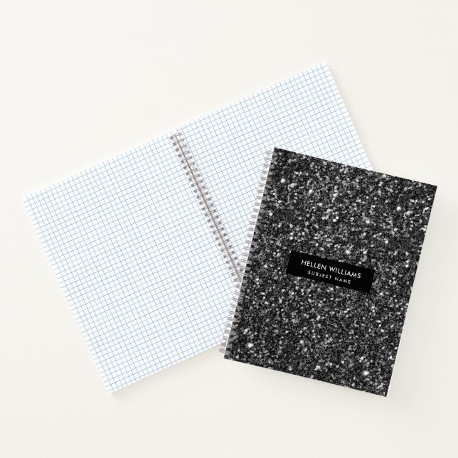 Modern Black Faux Glitter Notebook (Inside)