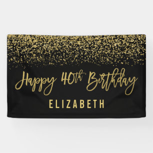 Modern Black Faux Gold Glitter 40th Birthday Banner