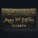 Modern Black Faux Gold Glitter 50th Birthday Banner<br><div class="desc">Glamourous black and faux gold glitter 50th birthday banner. Designs are flat printed illustrations/graphics - NOT ACTUAL GOLD GLITTER.</div>