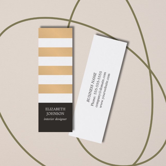 Modern Black Faux Gold Striped Interior Designer Mini Business Card (Creator Uploaded)