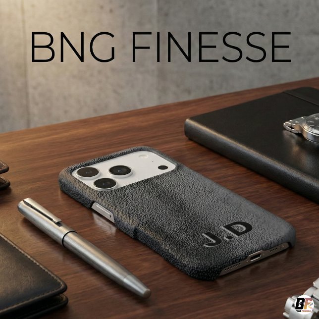 Modern Black Faux Pebbled Leather Texture Monogram (Creator Uploaded)