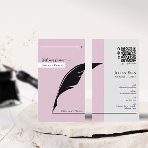 Modern Black feather pink Notary Public Qr code Business Card