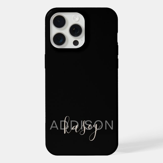 Modern Black Feminine Script Custom Name iPhone Case (Back)