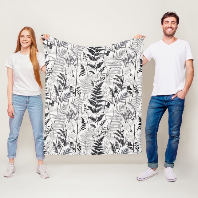 Modern black fern pattern  fleece blanket (In Situ)