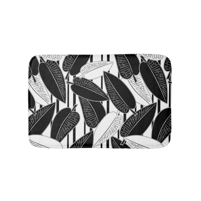 Modern black ficus leaves abstract striped print p bath mat (Front)