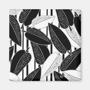 Modern black ficus leaves abstract striped print p magnet