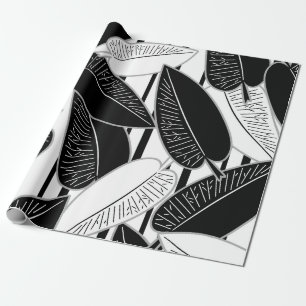 Modern black ficus leaves abstract striped print p wrapping paper