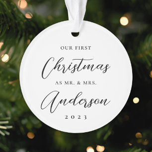 Modern Black First Christmas as Mr. Mrs. Photo Ornament