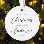 Modern Black First Christmas as Mr. Mrs. Photo Ornament<br><div class="desc">Custom-designed Christmas ornament featuring modern hand calligraphy "Our 1st Christmas" with custom photo and year.</div>