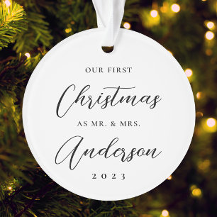 Modern Black First Christmas as Mr. Mrs. Photo Ornament