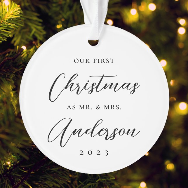 Modern Black First Christmas as Mr. Mrs. Photo Ornament (Creator Uploaded)