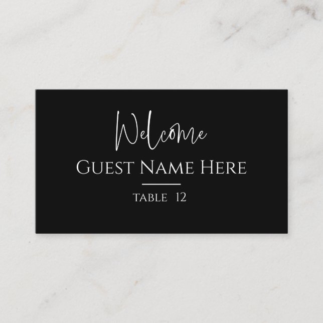 Modern Black Flat Place Card (Front)