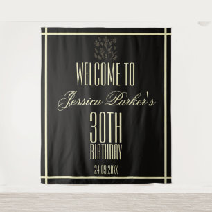 Modern Black Floral 30th Birthday Tapestry