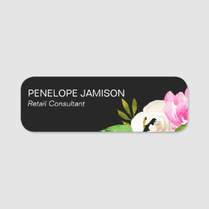 Modern Black Floral  Name Tag