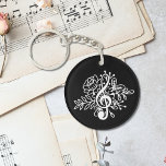 Modern Black Floral Treble Clef Music Key Ring<br><div class="desc">Modern Black Floral Treble Clef keychain with a cute illustration of a treble clef and flowers. Great gift for a musician,  music lover or music teacher - or as giveaway or promotional item for a music store or music school.</div>