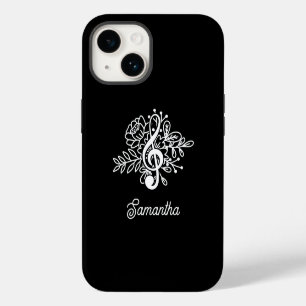 Modern Black Floral Treble Clef Musician Choir iPhone 14 Case